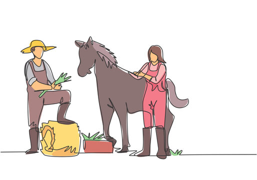 farmers with horse, line art, farm setting clip art preview