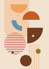 Vector illustration. Abstract poster set. Contemporary backgrounds. Mid century wall decor. Design elements for book cover, page template, print, card, brochure, magazine, poster. 60s, 70s graphic.