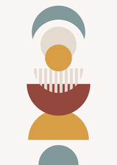 Boho modern minimalist abstract line art print with geometric shape