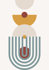 Boho modern minimalist abstract line art print with geometric shape