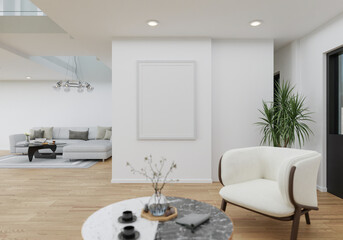 minimal interior style poster Mock up the living room wall. .copy space. 3D rendering.