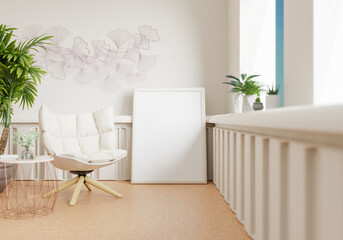 minimal interior style poster Mock up the living room wall. .copy space. 3D rendering.