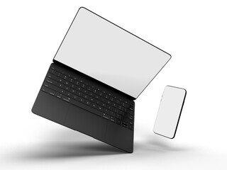 Realistic Laptop and Smartphone Mockup Scene. Template for branding identity global business design