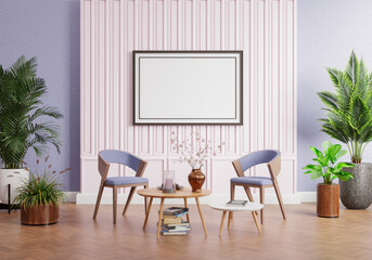 minimal interior style poster Mock up the living room wall. .copy space. 3D rendering.
