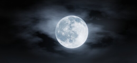Naklejka na ściany i meble Super moon shine wonderful with clouds, star in the sky background. 3D rendering.