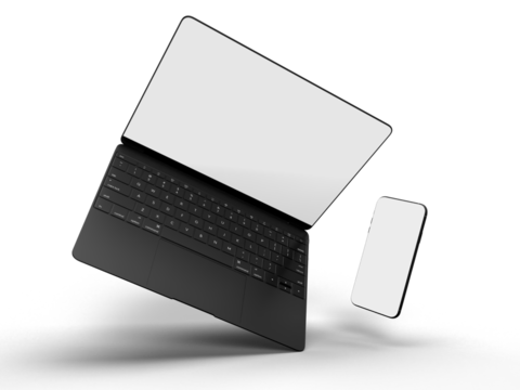 Realistic Laptop and Smartphone Mockup Scene. Template for branding identity global business design