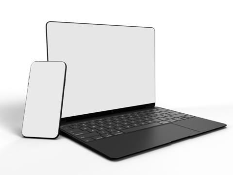 Realistic Laptop and Smartphone Mockup Scene. Template for branding identity global business design - Powered by Adobe