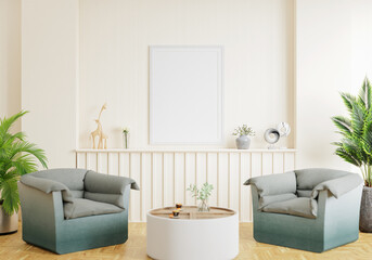 Fototapeta na wymiar minimal interior style poster Mock up the living room wall. .copy space. 3D rendering.