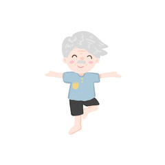 Senior man doing morning exercises, active and healthy lifestyle of retired people