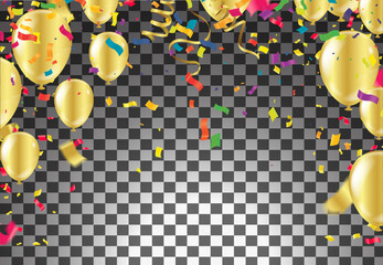 Balloons variety of colors vector illustration of  colored confetti, garlands and streamers on  background for party or carnival usage, Elements Fun Card