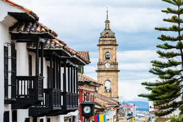 colorful street of la candelaria district in bogota, colombia