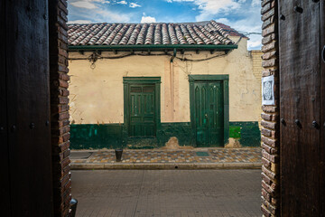 colorful street of la candelaria district in bogota, colombia