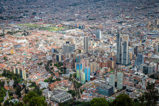 panoramic views of bogota downtown from monserrate mountain