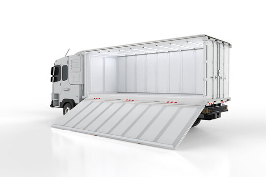 Logistic side tipping trailer truck or lorry on white background