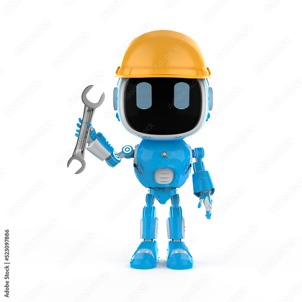 Poster engineer robot with yellow helmet and tool