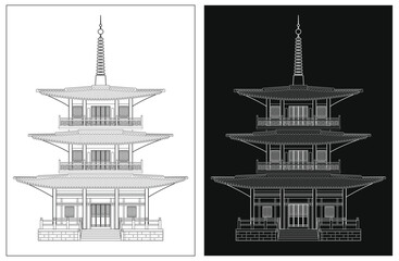 Fototapeta na wymiar Layered editable vector illustration outline of Japanese traditional pagoda.