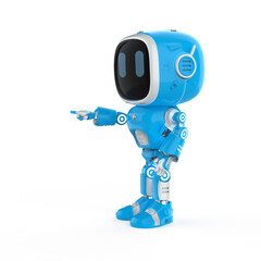 3d rendering cute and small artificial intelligence assistant robot with cartoon character finger point