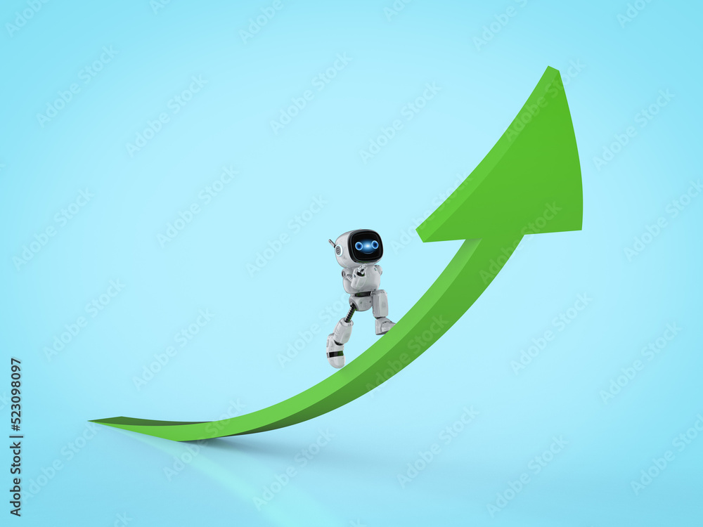 Poster technology for business opportunity with 3d rendering robot with green growth arrow