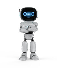 Fototapeta premium 3d rendering cute and small artificial intelligence assistant robot with cartoon character arm crossed