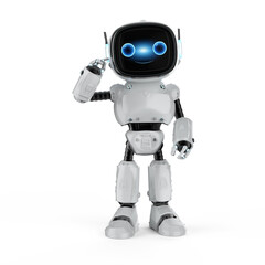3d rendering cute and small artificial intelligence assistant robot with cartoon character think or analyze