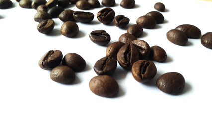 Coffee beans isolated on a white background with copy space