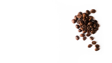 Coffee beans isolated on a white background with copy space