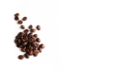 Coffee beans isolated on a white background with copy space