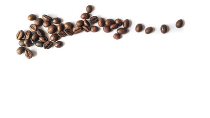 Coffee beans isolated on a white background with copy space