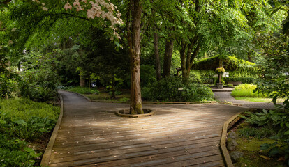 Naklejka premium Sendall Gardens in a modern suburban city park. Summer season. Langley, Greater Vancouver, British Columbia, Canada.
