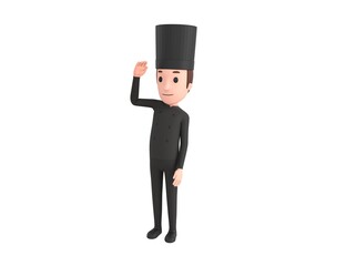 Chef In Black Uniform character saluting in 3d rendering.