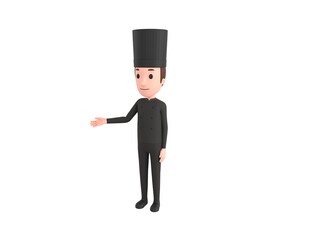Chef In Black Uniform character introducing in 3d rendering.