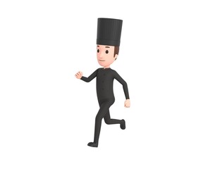 Chef In Black Uniform character running in 3d rendering.