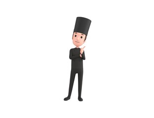Chef In Black Uniform character thinking in 3d rendering.