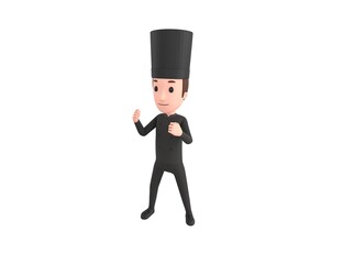 Chef In Black Uniform character fighting in 3d rendering.