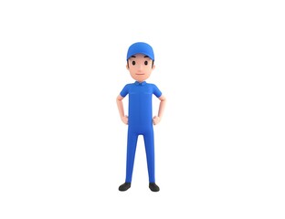 Mechanic character with hands on hip in 3d rendering.