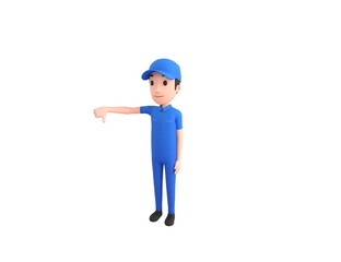 Mechanic character showing thumb down in 3d rendering.
