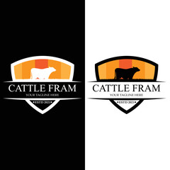 Angus Grass Cow Castle Logo Icon Vector with Shield Premium Quality.