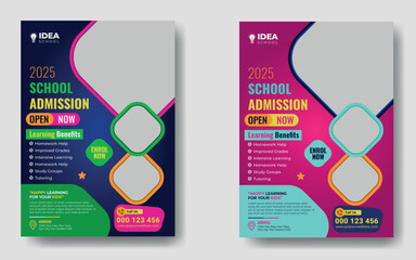 Colorful school admission flyer template design. Kids school design for poster, and banner. Education flyer vector template. - obrazy, fototapety, plakaty