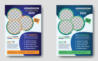 School admission flyer template design. Kids school design for poster, and banner. Education flyer vector template. - obrazy, fototapety, plakaty