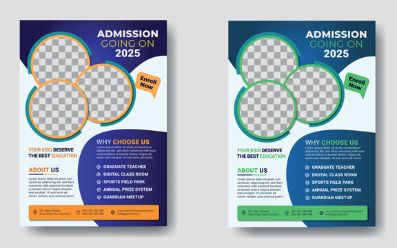 School admission flyer template design. Kids school design for poster, and banner. Education flyer vector template.