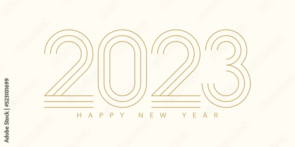 Poster 2023 happy new year. 2023 modern text vector luxury design gold color.