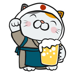 Japanese lucky cat (Maneki Neko) with beer mug cartoon - 523101668