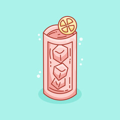 Doodle Illustration of A Glass of Ice Lemon Tea