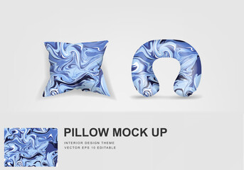 Realistic travel neck pillows mockup template and cover cushion case, Printable graphic for Home decorative theme design with marble  texture (Vector set template, Fully editable color change)