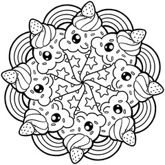 mandala cute cupcake for coloring book