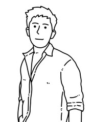 black and white of cute man cartoon for coloring