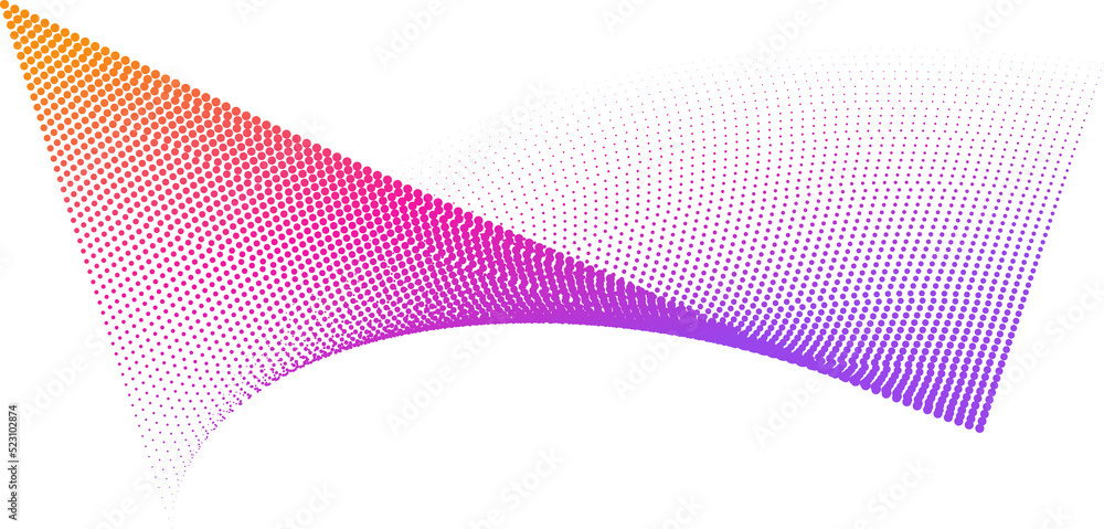 Poster abstract halftone dots background with dynamic waves, isolated clipping paths for design work empty 