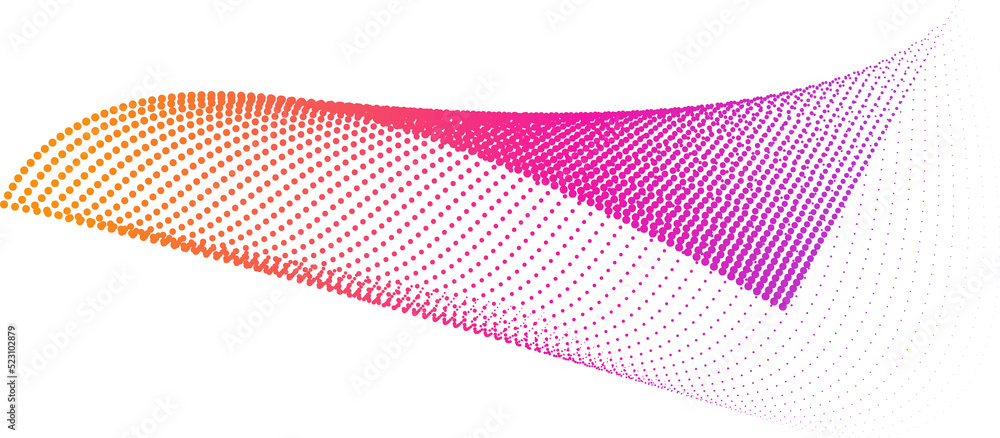 Poster abstract halftone dots background with dynamic waves, isolated clipping paths for design work empty 