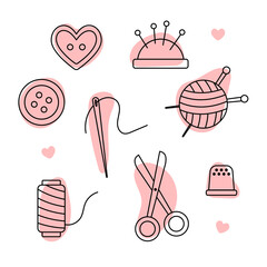 Sewing and knitting icons. Vector illustration
