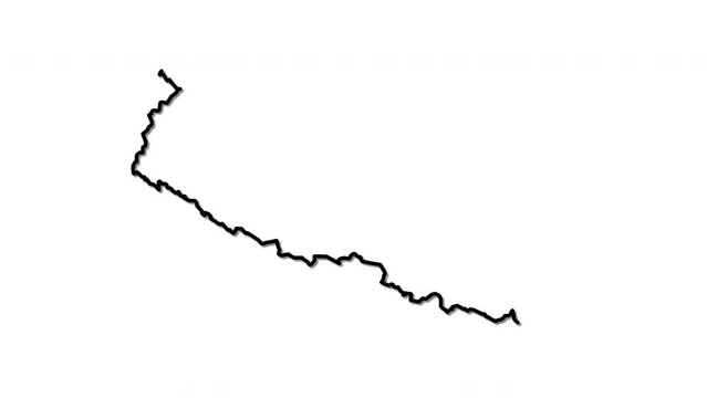 Nepal map, country territory outline self drawing animation. Line art.